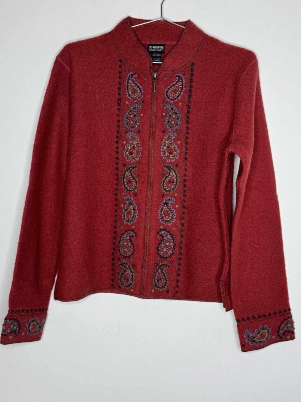 NTCO Nomadic Traders Size Small Red Wool Embroidered Sweater Jacket Vintage